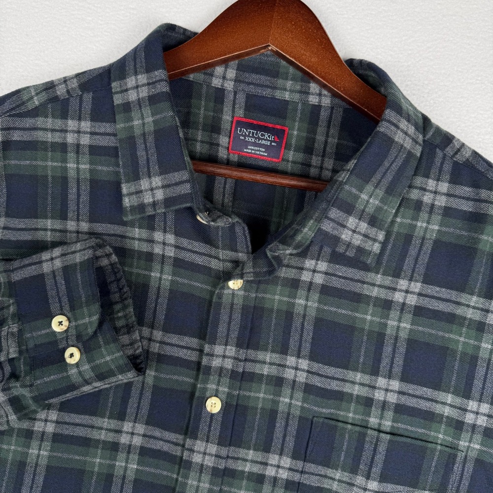 UNTUCKit Radley Flannel Shirt Mens 3XL Navy Blue Green Plaid Cotton LS 40784